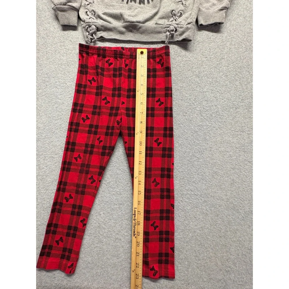 Disney Minnie Mouse Girls‎ 5T Sweatshirt and Plaid Leggings Set Grey Red 2pc